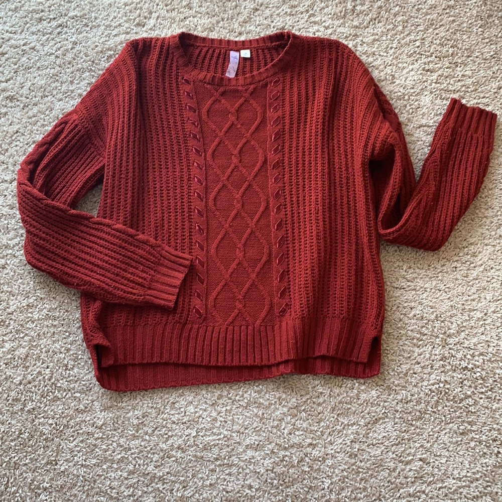 Francescas Dark Red Cable Knit Sweater - Picture 2 of 8
